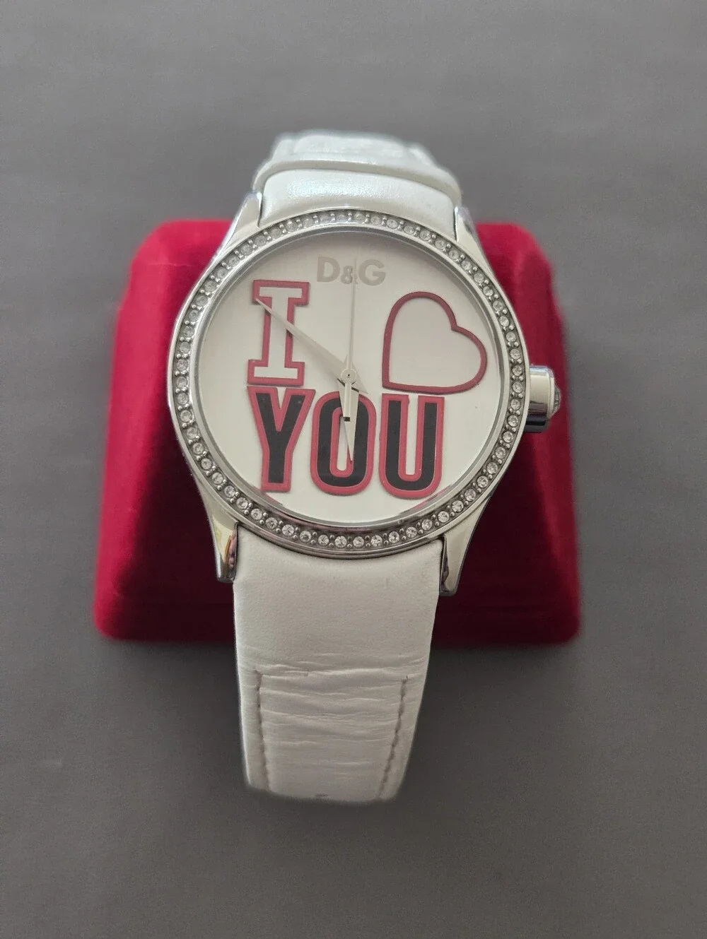 D&G White Leather 'I ♥ YOU' Peek A Boo Watch